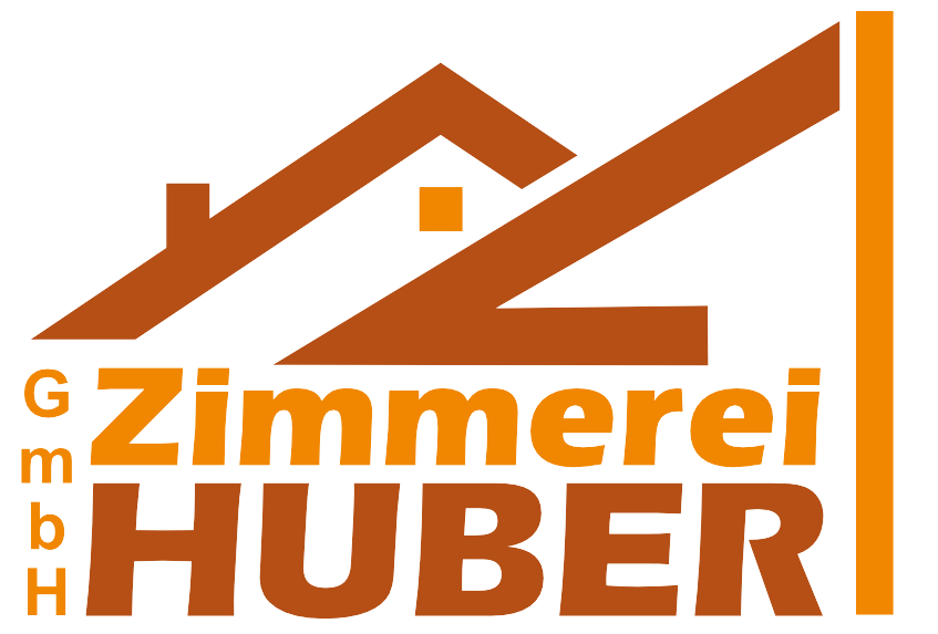 Logo der Zimmerei Huber GmbH - Zwei Dächer über Schriftzug